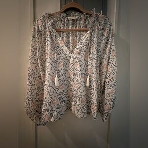 Ulla Johnson Blue and Pink Patterned Blouse